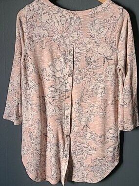 Rose + Olive Floral Print Pink/Gray Top, Buttons in Back, Large